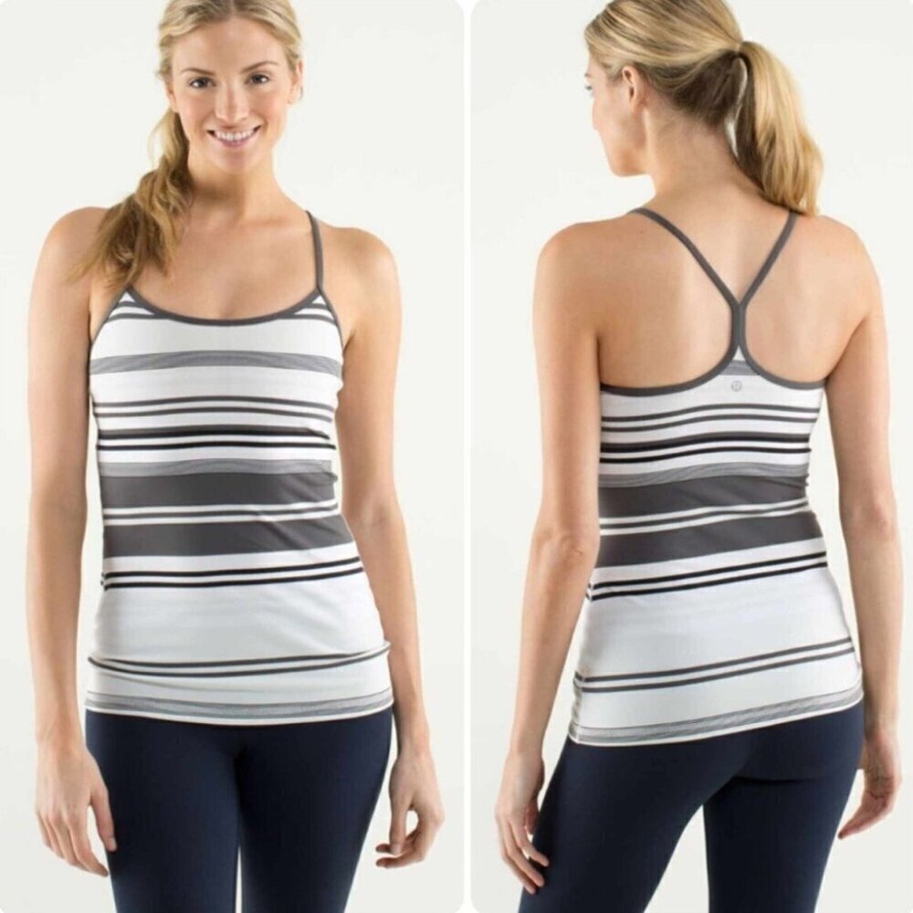 Lululemon Power Y black and white strpe yoga athletic Stretch Lightweight tank 2